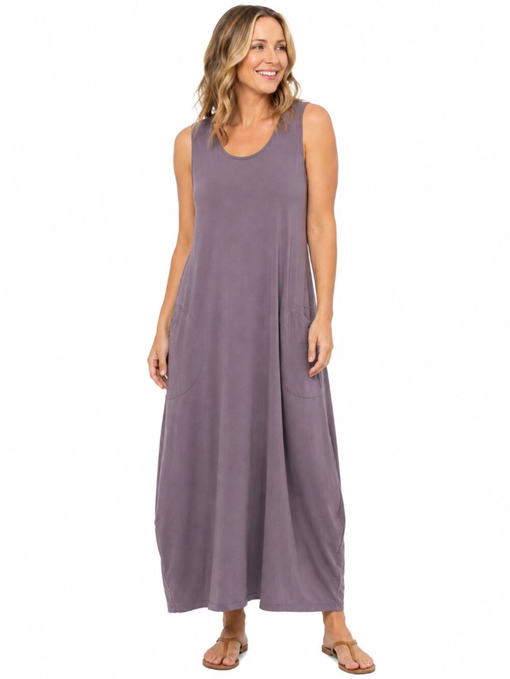 BRYN WALKER Supima Cotton Maxi Dress Mauve Purple Small Sleeveless Lagenlook